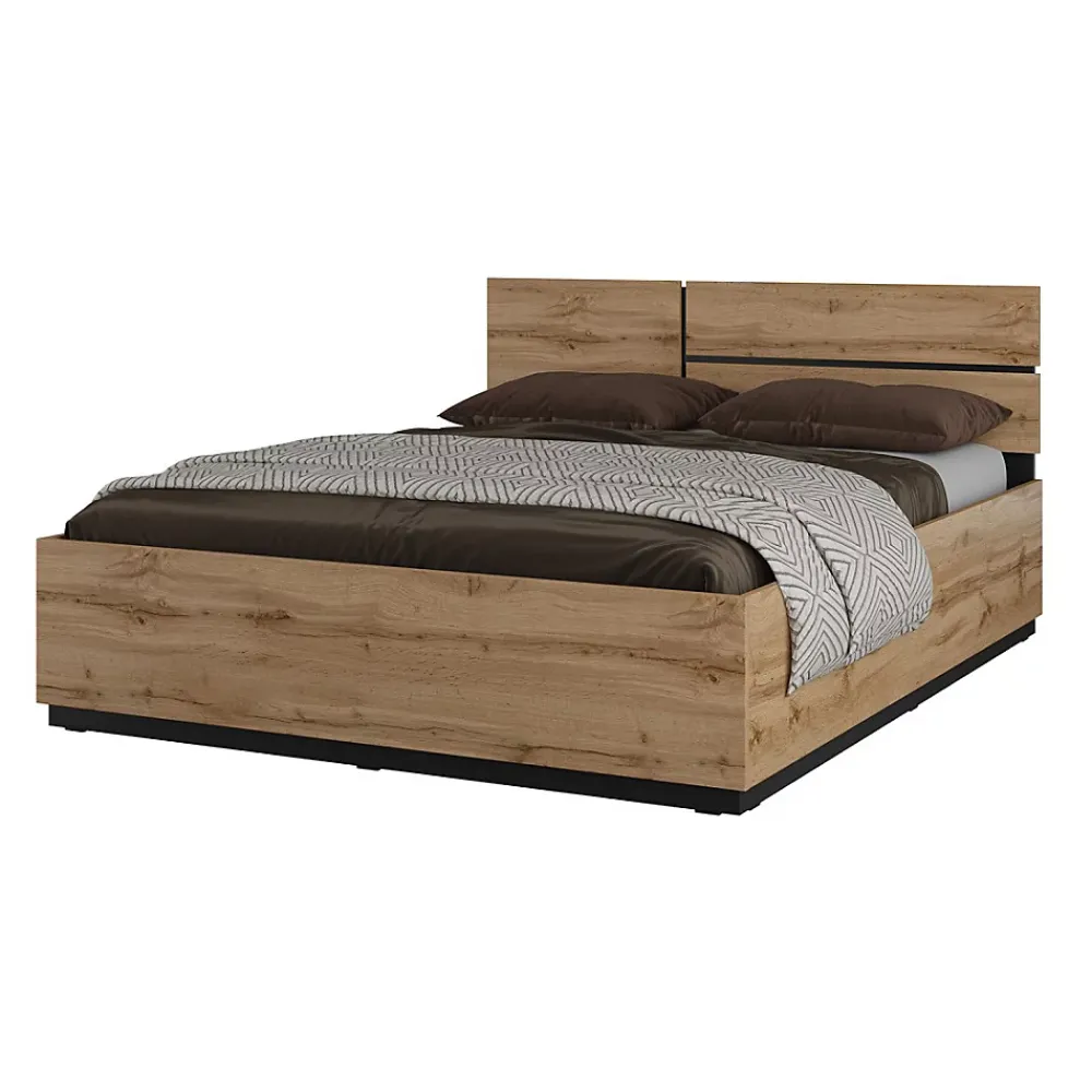 Meublorama Lit HAVANA 180x200 chene et noir avec sommier Style naturel et couchage grand confort* Lit Double