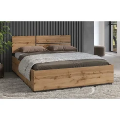 Meublorama Lit HAVANA 180x200 cm chene et noir Grand lit moderne pour chambre naturelle* Lit Double