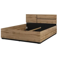 Meublorama Lit HAVANA 180x200 cm chene et noir Grand lit moderne pour chambre naturelle* Lit Double