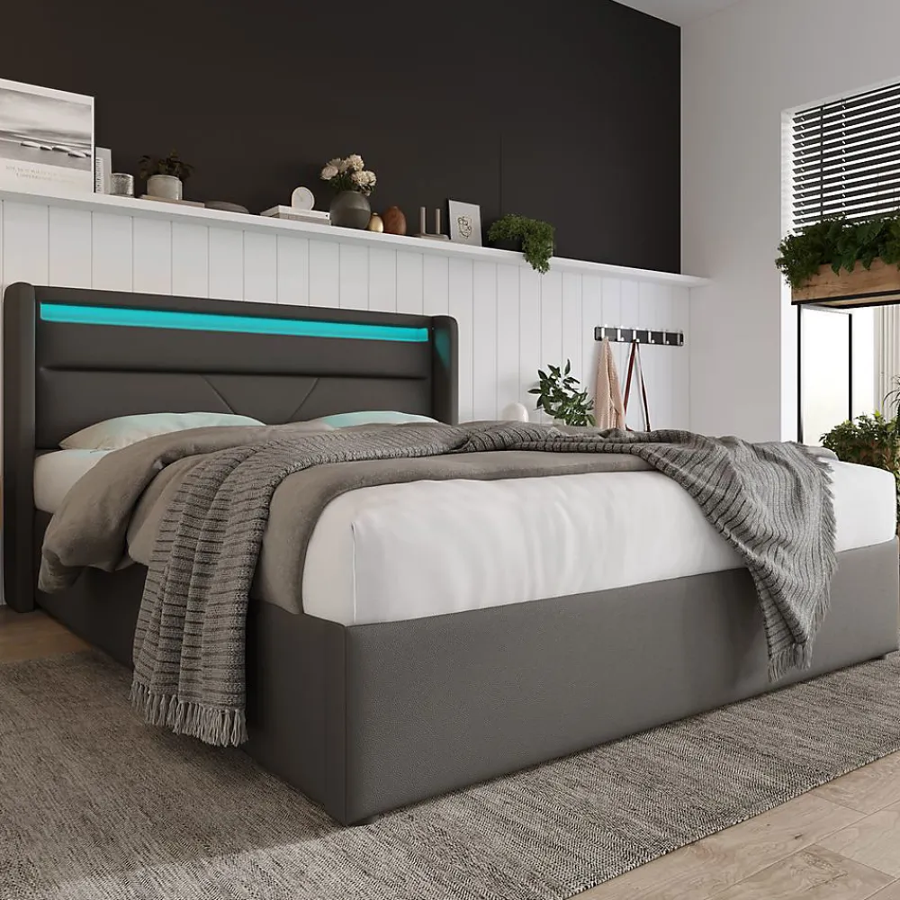 Lit Hydraulique 140X200Cm Led Sommier Gris>Blackcolors