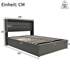 Lit Hydraulique 140X200Cm Led Sommier Gris><noscript><img width=