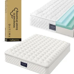 Lit hydraulique 140x200cm, lit double, espace de rangement en tête de lit avec port usb et type c, lin, beige, avec matelas><noscript><img width=