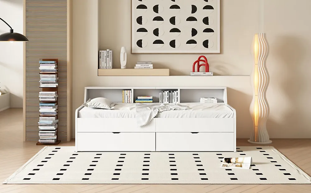 Lit individuel 90x200cm, avec tiroirs, Blanc>Fortuna lai Clearance