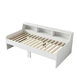 Lit individuel 90x200cm, avec tiroirs, Blanc><noscript><img width=