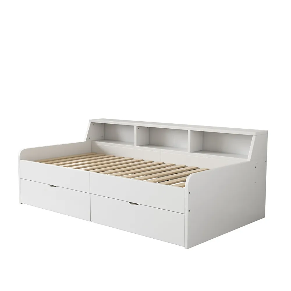 Lit individuel 90x200cm, avec tiroirs, Blanc>Fortuna lai Clearance