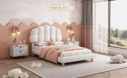 Lit individuel 90x200cm, en laine polaire, Beige><noscript><img width=