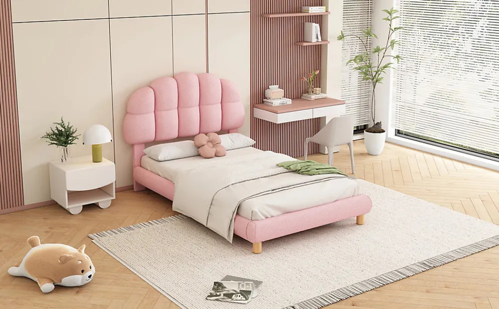 Lit individuel 90x200cm, enfant, avec sommier à lattes, Rose>Generique Best