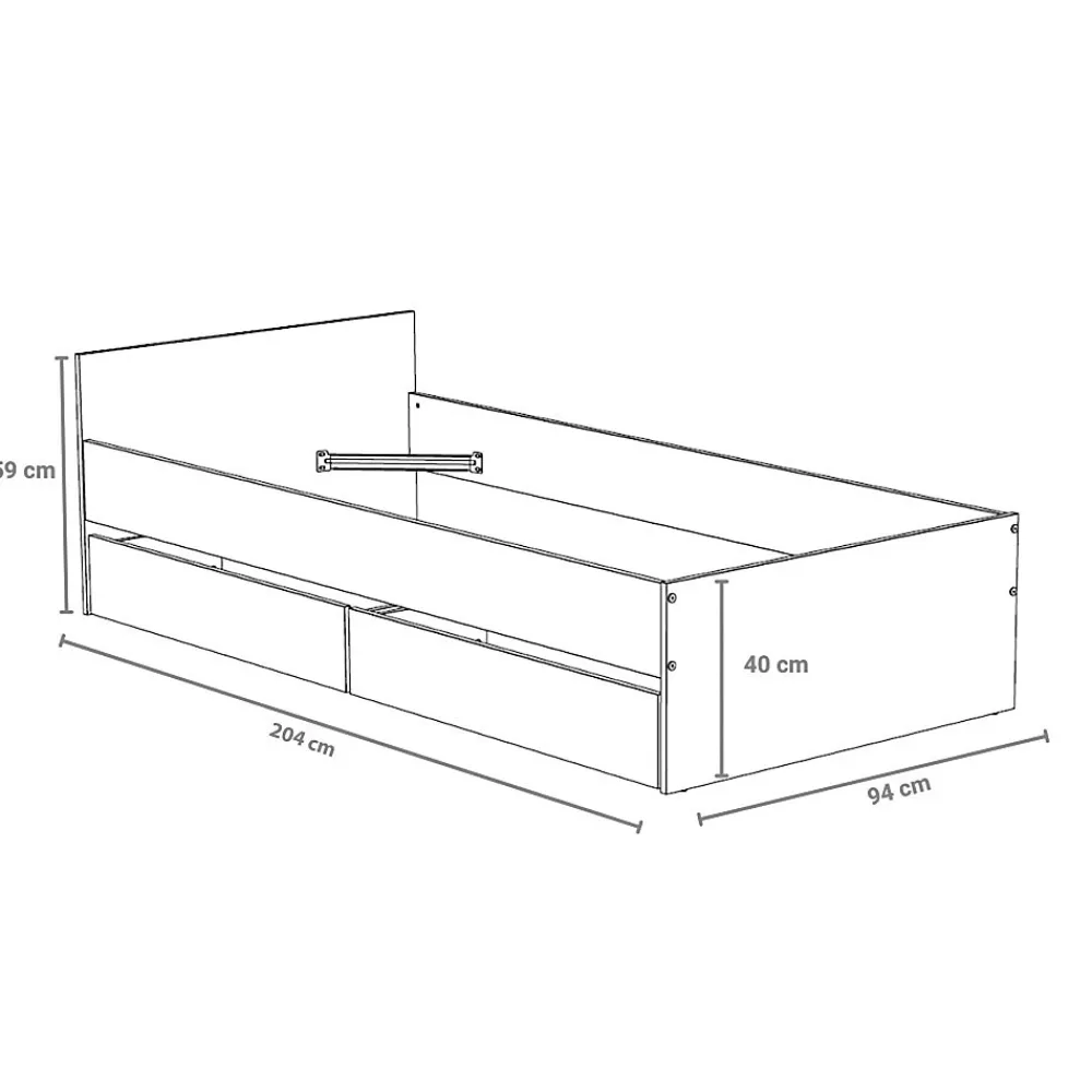 Lit KAPPA 90x190 + 2 tiroirs / Décor Chêne Blanchi et Blanc>Weber Industries New