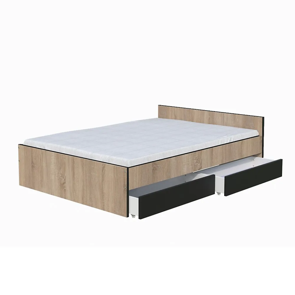 Lit KAPPA 140x190 cm + 2 tiroirs / Décor chêne Blanchi et Noir>Weber Industries Best