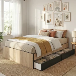 Lit KAPPA 140x190 cm + 2 tiroirs / Décor chêne Blanchi et Noir>Weber Industries Best