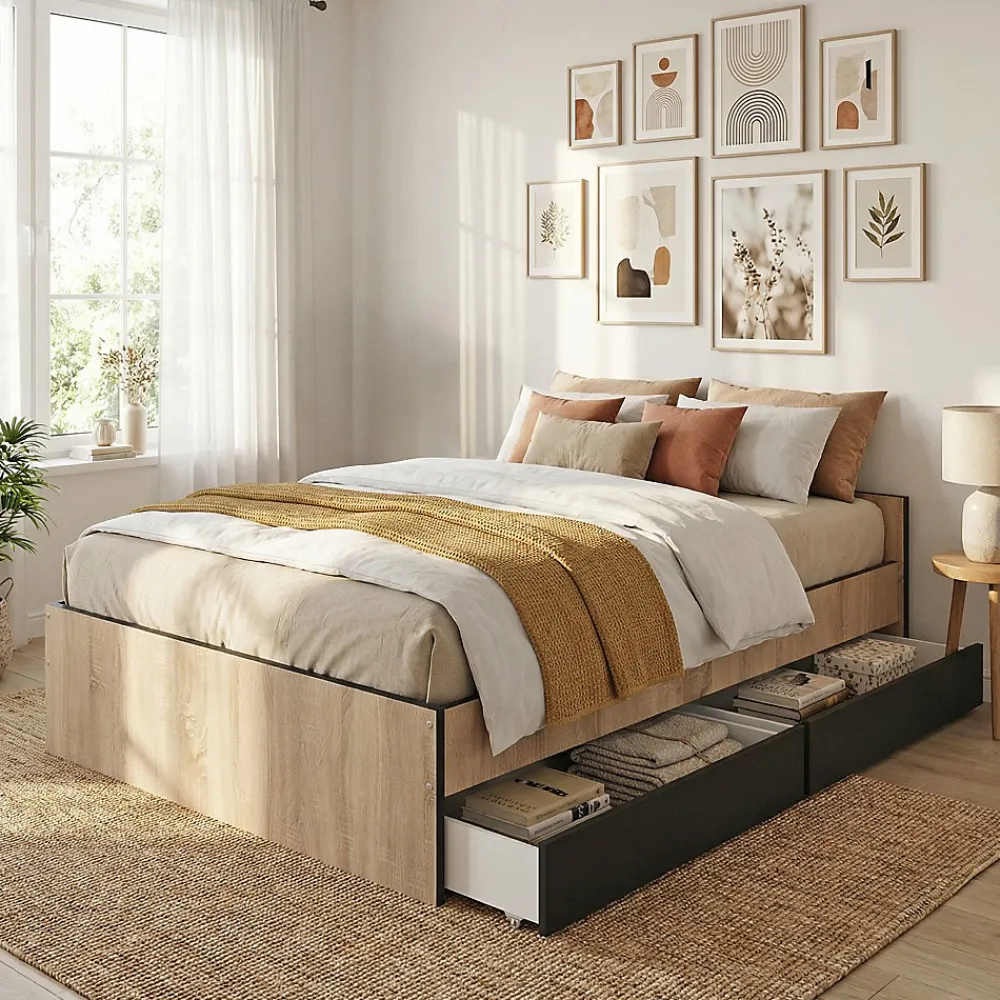 Lit KAPPA 140x190 cm + 2 tiroirs / Décor chêne Blanchi et Noir>Weber Industries Best