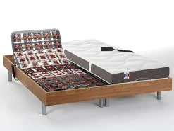 Lit électrique de relaxation tout plots + matelas 100% latex 3 zones - 2 x 80 x 200 cm - Naturel clair - JUPITER de YSMÉE><noscript><img width=