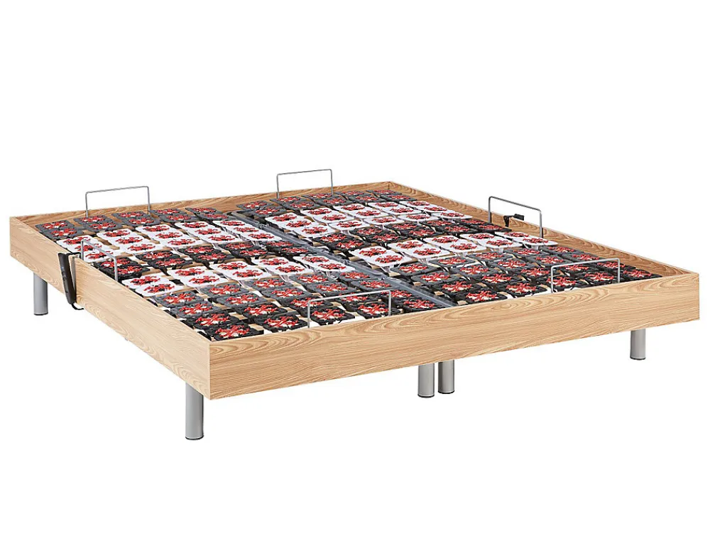 Lit électrique de relaxation tout plots + matelas ressorts ensachés et mémoire forme - 2 x 70 x 190 cm - Chêne - PHANES de YSMÉE>Vente-unique New