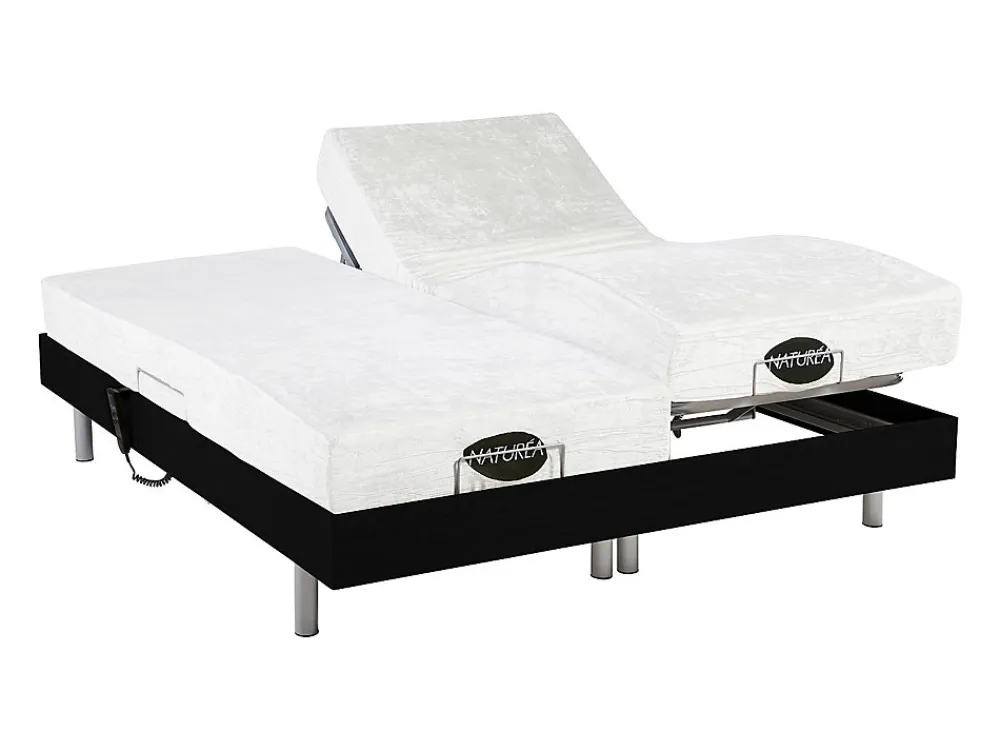 Lit électrique de relaxation tout plots + matelas mémoire de forme et bambou - 2 x 80 x 200 cm - Noir - LYSIS III de NATUREA>Vente-unique