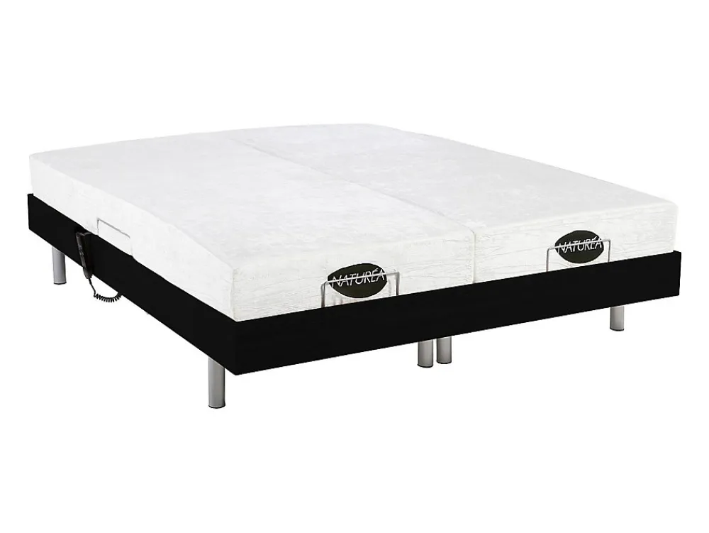 Lit électrique de relaxation tout plots + matelas mémoire de forme et bambou - 2 x 80 x 200 cm - Noir - LYSIS III de NATUREA>Vente-unique