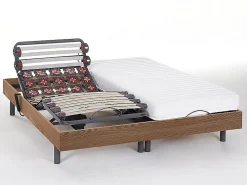 Lit électrique de relaxation lattes et plots + matelas accueil latex - 2 x 90 x 200 cm - Chêne - PANDORA II de YSMÉE>Vente-unique Sale