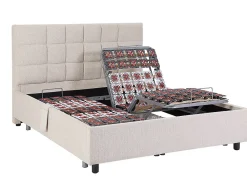 Lit électrique de relaxation déco tout plots + matelas ressorts ensachés et mémoire de forme - 2 x 70 x 190 cm - Tissu - Beige -><noscript><img width=