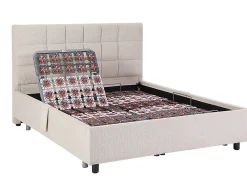 Lit électrique de relaxation déco tout plots + matelas ressorts ensachés et mémoire de forme - 2 x 70 x 190 cm - Tissu - Beige -><noscript><img width=