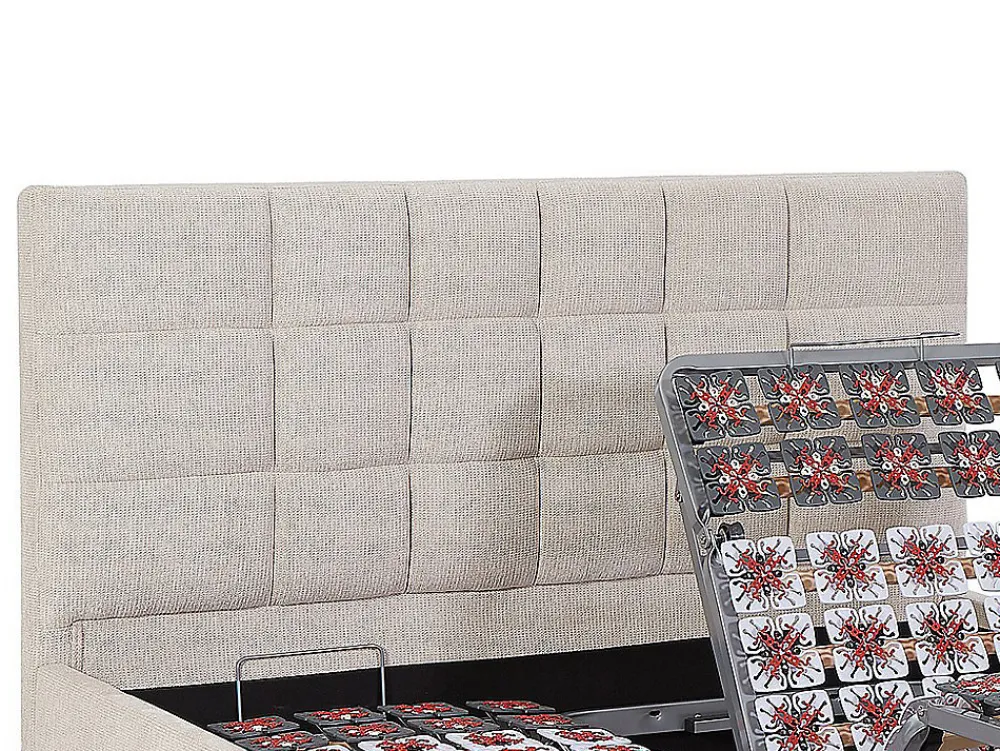 Lit électrique de relaxation déco tout plots + matelas ressorts ensachés et mémoire de forme - 2 x 70 x 190 cm - Tissu - Beige ->Vente-unique Online