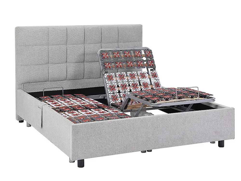 Lit électrique de relaxation déco tout plots + matelas ressorts ensachés et mémoire de forme - 2 x 70 x 190 cm - Tissu - Gris ->Vente-unique Online