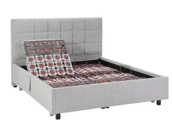Lit électrique de relaxation déco tout plots + matelas ressorts ensachés et mémoire de forme - 2 x 70 x 190 cm - Tissu - Gris -><noscript><img width=