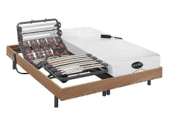 Lit électrique de relaxation lattes et plots + matelas mémoire de forme et bambou - 2 x 90 x 200 cm - Chêne - DAMYSOS de NATUREA>Vente-unique