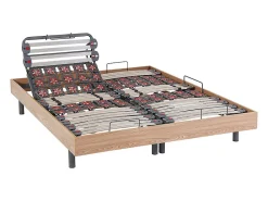 Lit électrique de relaxation lattes et plots + matelas mémoire de forme et bambou - 2 x 90 x 200 cm - Chêne - DAMYSOS de NATUREA>Vente-unique