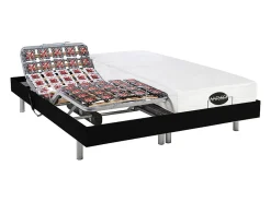 Lit électrique de relaxation tout plots + matelas mémoire de forme et bambou - 2 x 90 x 200 cm - Noir - LYSIS III de NATUREA>Vente-unique Hot