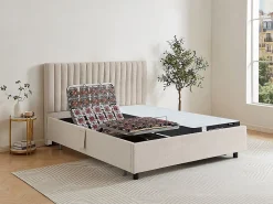 Vente-unique Lit électrique de relaxation déco tout plots + matelas ressorts ensachés et mémoire de forme - 2 x 80 x 200 cm - Tissu - Beige -* Lit Double