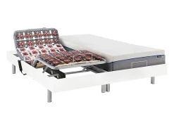 Vente-unique Lit électrique de relaxation tout plots + matelas mémoire de forme - 2 x 80 x 200 cm - Blanc - HESIODE III de YSMÉE* Lit Double