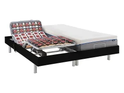 Vente-unique Lit électrique de relaxation tout plots + matelas mémoire de forme - 2 x 80 x 200 cm - Noir - HESIODE III de YSMÉE* Lit Double