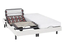 Lit électrique de relaxation lattes et plots + matelas accueil latex - 2 x 80 x 200 cm - Blanc - PANDORA II de YSMÉE>Vente-unique Online