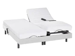 Lit électrique de relaxation lattes et plots + matelas accueil latex - 2 x 80 x 200 cm - Blanc - PANDORA II de YSMÉE><noscript><img width=