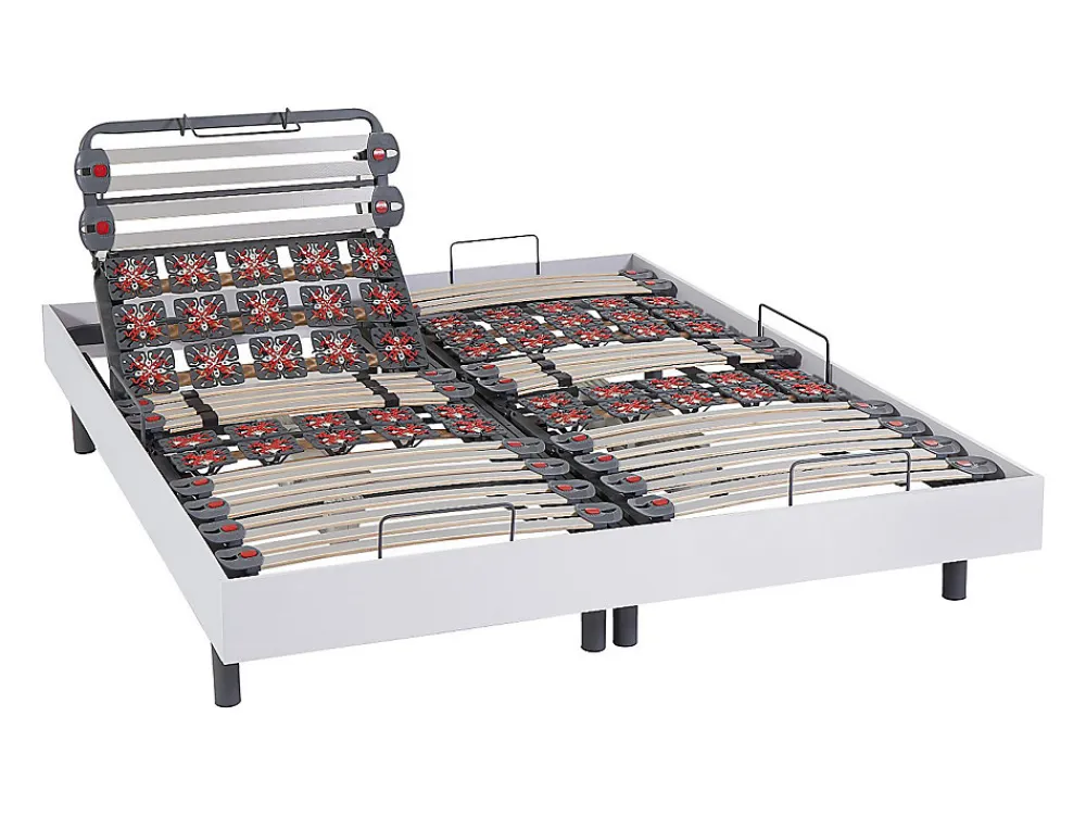 Lit électrique de relaxation lattes et plots + matelas accueil latex - 2 x 80 x 200 cm - Blanc - PANDORA II de YSMÉE>Vente-unique Online