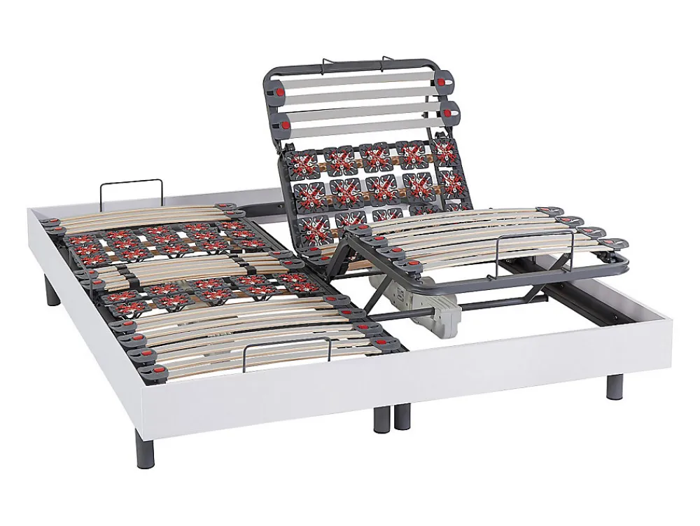 Lit électrique de relaxation lattes et plots + matelas accueil latex - 2 x 80 x 200 cm - Blanc - PANDORA II de YSMÉE>Vente-unique Online