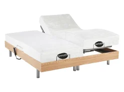 Vente-unique Lit électrique de relaxation tout plots + matelas mémoire de forme et bambou - 2 x 90 x 200 cm - Chêne - LYSIS III de NATUREA* Lit Double