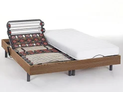Vente-unique Lit électrique de relaxation lattes et plots + matelas accueil latex - 2 x 80 x 200 cm - Chêne - PANDORA II de YSMÉE* Lit Double