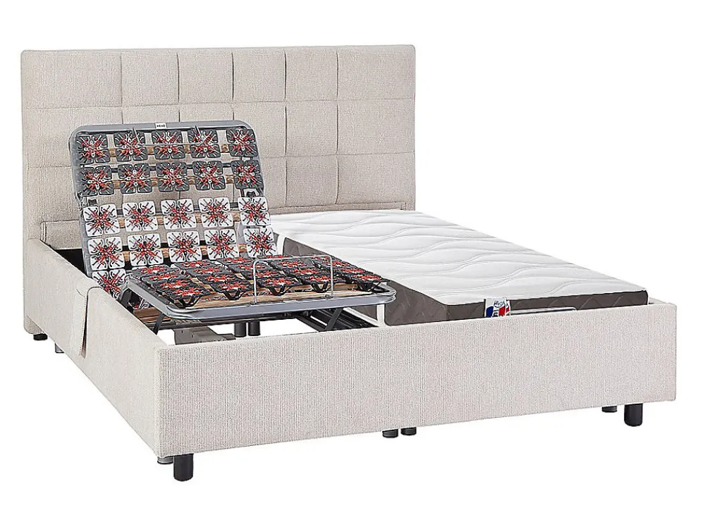 Lit électrique de relaxation déco tout plots + matelas 100% latex 3 zones - 2 x 70 x 190 cm - Tissu - Beige - JOFAR de YSMÉE>Vente-unique Hot
