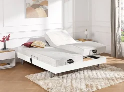 Vente-unique Lit électrique de relaxation tout plots + matelas mémoire de forme et bambou - 2 x 70 x 190 cm - Blanc - LYSIS III de NATUREA* Lit Double