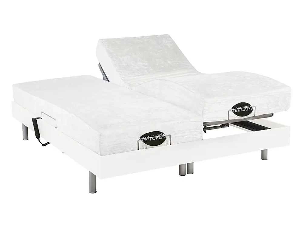 Vente-unique Lit électrique de relaxation tout plots + matelas mémoire de forme et bambou - 2 x 70 x 190 cm - Blanc - LYSIS III de NATUREA* Lit Double