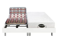 Vente-unique Lit électrique de relaxation tout plots + matelas mémoire de forme et bambou - 2 x 70 x 190 cm - Blanc - LYSIS III de NATUREA* Lit Double