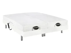 Vente-unique Lit électrique de relaxation tout plots + matelas mémoire de forme et bambou - 2 x 70 x 190 cm - Blanc - LYSIS III de NATUREA* Lit Double
