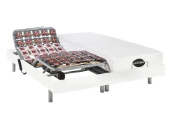 Vente-unique Lit électrique de relaxation tout plots + matelas mémoire de forme et bambou - 2 x 70 x 190 cm - Blanc - LYSIS III de NATUREA* Lit Double