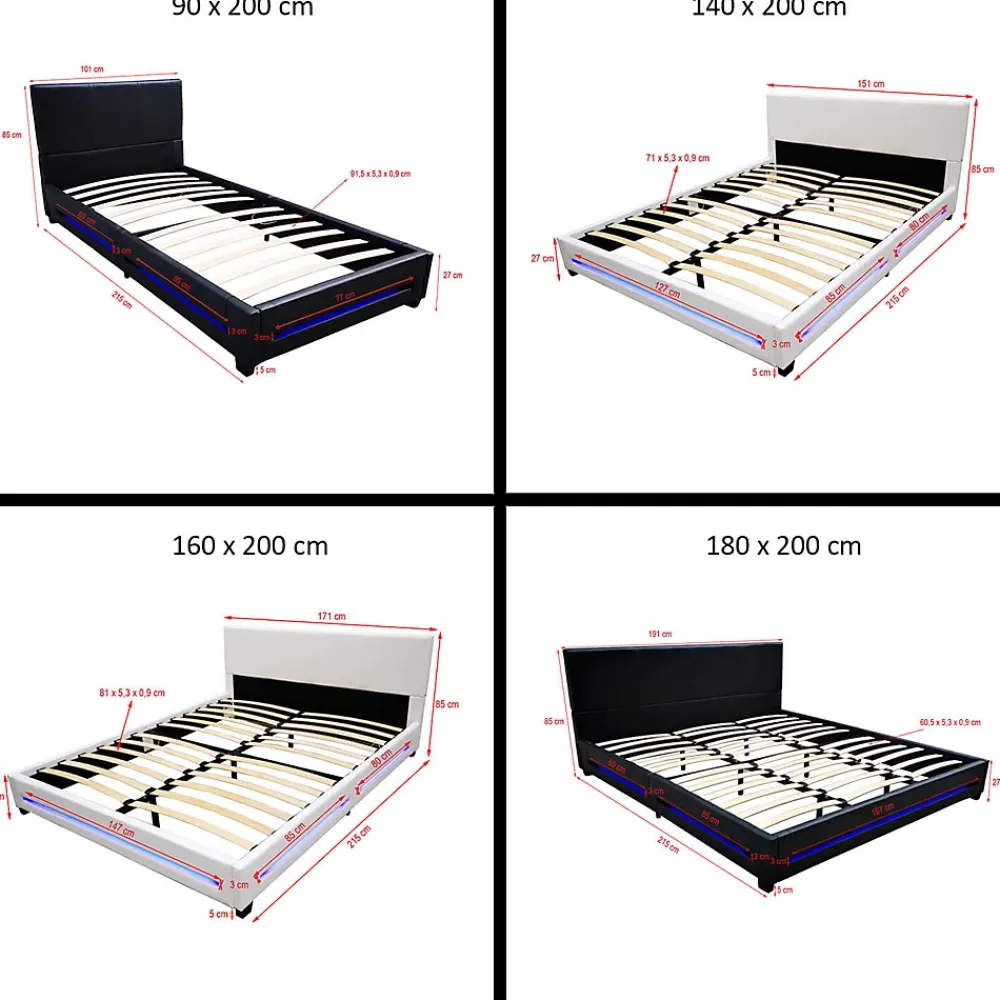 Brand Home Deluxe Lit LED ASTEROID blanc 160 x 200 cm* Lit Double