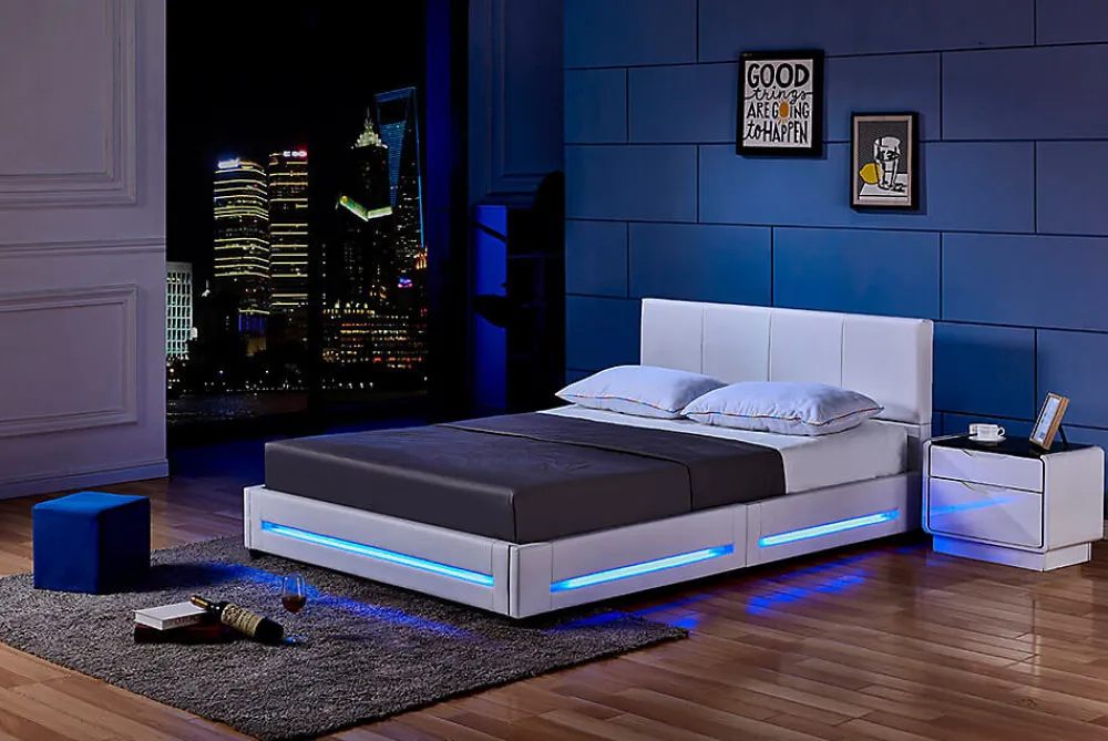 Brand Home Deluxe Lit LED ASTEROID blanc 160 x 200 cm* Lit Double