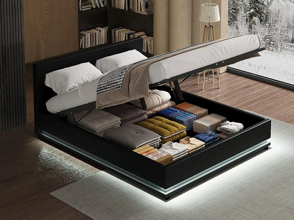 Habitat Et Jardin Lit LED avec coffre "Anastasia" 180 x 200 cm Noir* Lit Coffre