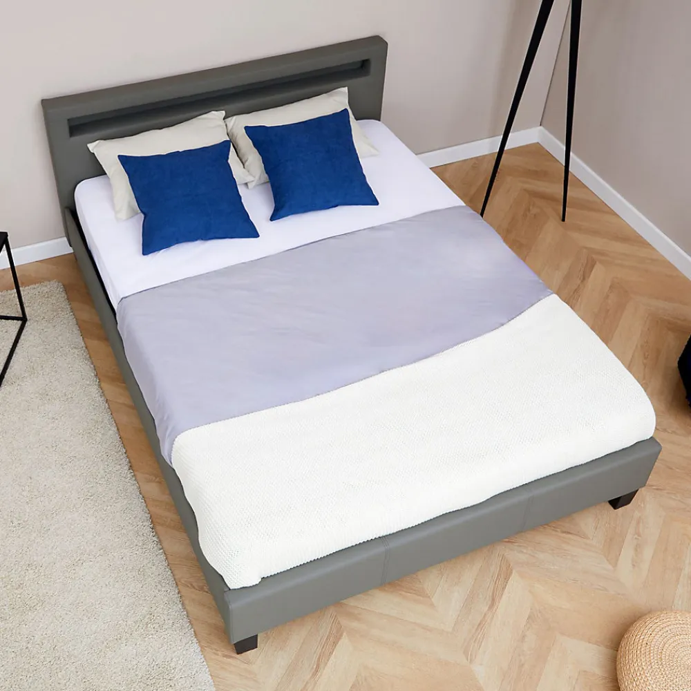 Lit LED double PINOT 140x190 cm, avec sommier, revêtement synthétique gris>Idimex