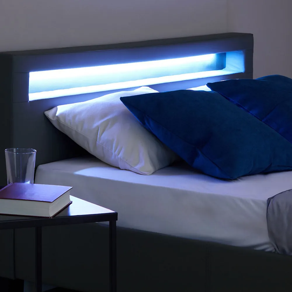 Lit LED double PINOT 140x190 cm, avec sommier, revêtement synthétique gris>Idimex