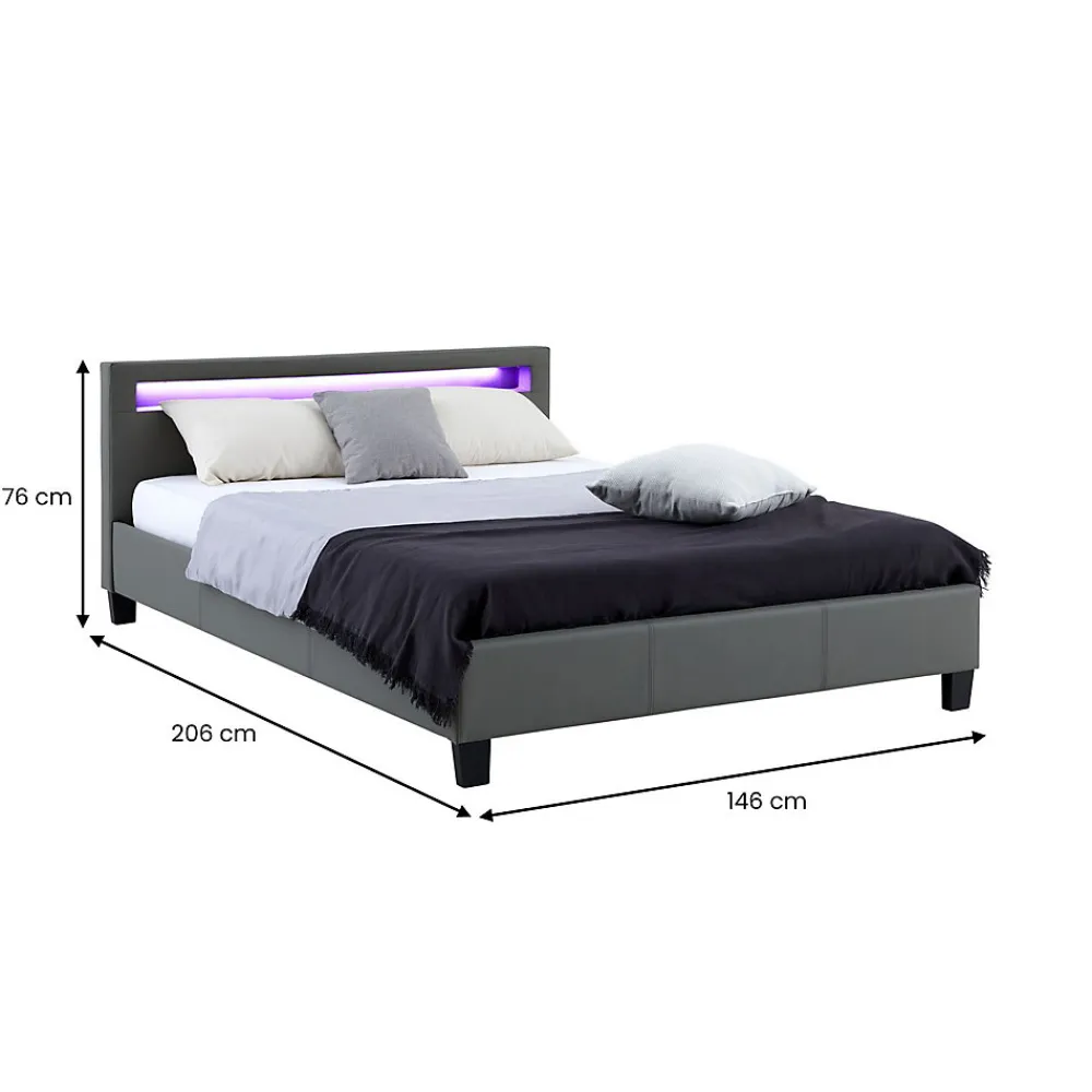 Lit LED double PINOT 140x190 cm, avec sommier, revêtement synthétique gris>Idimex