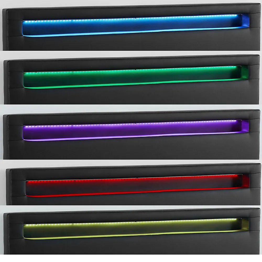 Lit LED double RIOJA 140x190 cm, avec sommier, revêtement tissu noir>Idimex Outlet